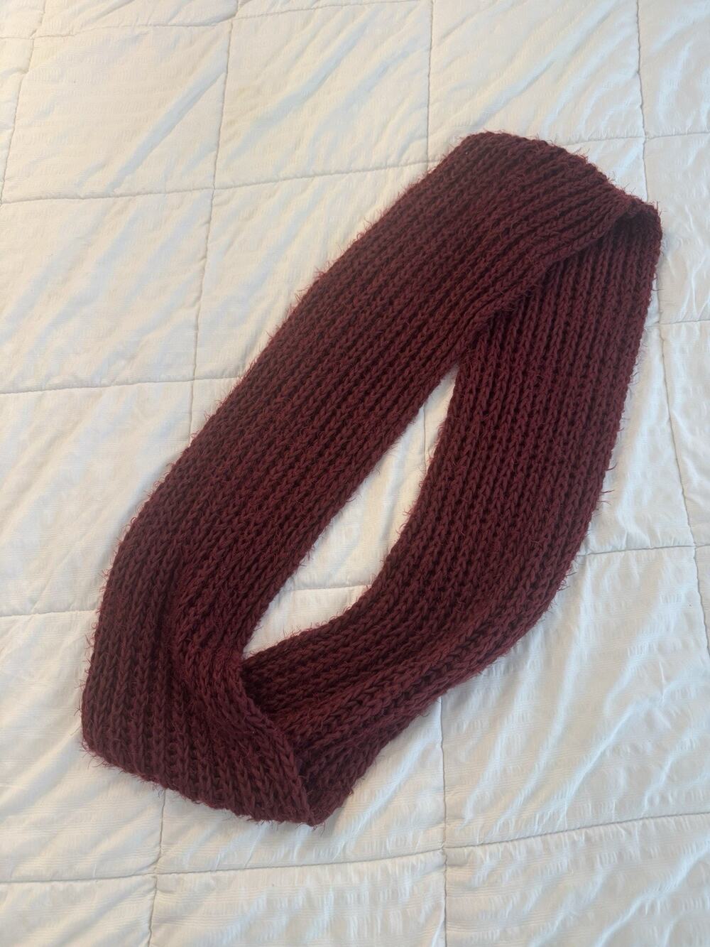 Burgundy Infinity Scarf OSFM Knitted Maroon Soft Ribbed Winter Fashion Fall